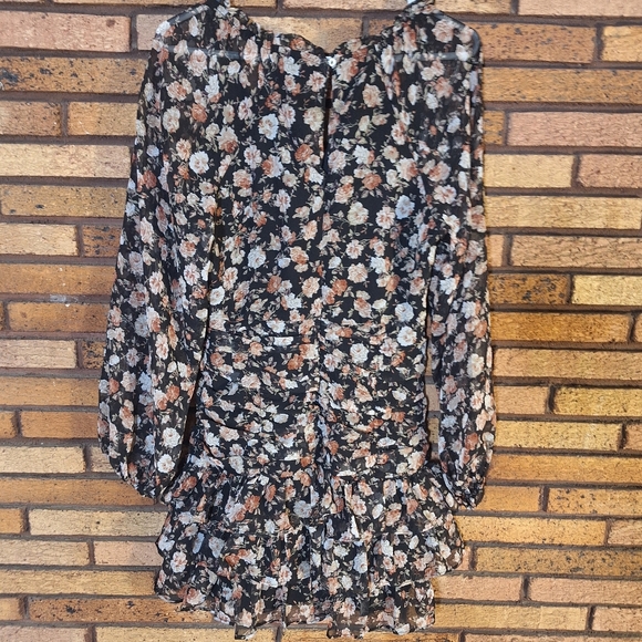 Fab'rik Small Black Floral Long Sleeve Ruched Dress - Picture 5 of 8